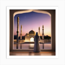 Muslim Woman Looking At The Mosque Art Print