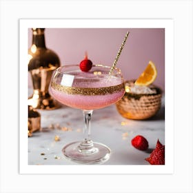 Pink Cocktail With Gold Glitter Poster