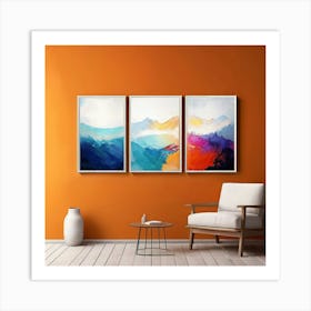 Mock Up Canvas Framed Art Gallery Wall Mounted Textured Print Abstract Landscape Portrait (4) Art Print