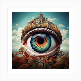 Firefly Surreal Building Sized Eye With Seasonal Layers 3761 Art Print