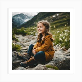 Little Girl Sitting On Rocks Art Print