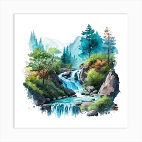 Watercolor Waterfall 3 Art Print