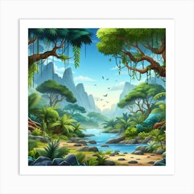 Cartoon Jungle Landscape 1 Art Print