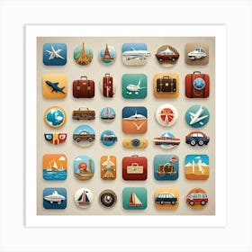 Collection Of Travel Icons Art Print