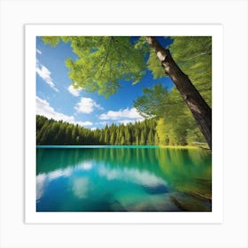 Blue Lake In The Forest Art Print