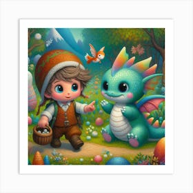 Easter Bunny And Dragon Art Print