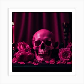 Pink Skull With Roses 1 Art Print