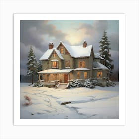 House In The Snow Art Print 3 Art Print