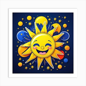 Lovely smiling sun on a blue gradient background 54 Art Print