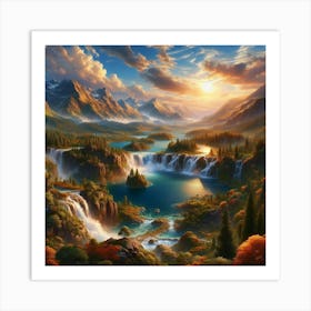 Waterfall In The Mountains Art Print