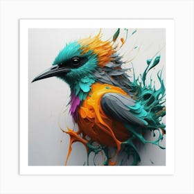 Bird With Paint Splashes Art Print