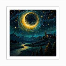 Moon And Stars Art Print