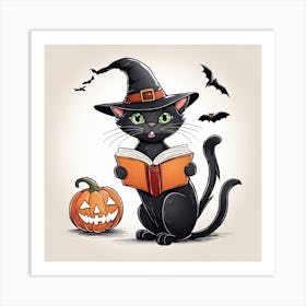 Cute Cat Halloween Pumpkin (48) Art Print