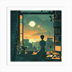 Man Looking Out Of A Window Art Print