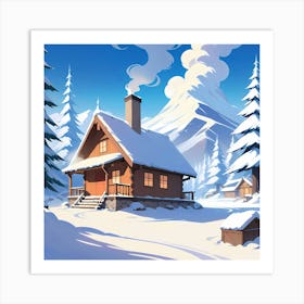 Cabin In The Snow Art Print