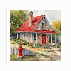 watercolor house in outdoor nature scenery in spring Art Print