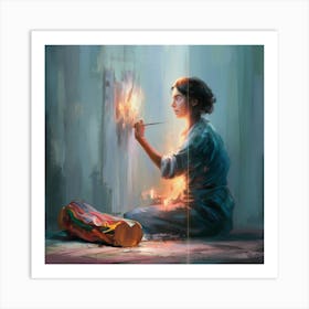 Woman Paints Art Print