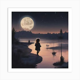 Little Girl In The Moonlight Art Print