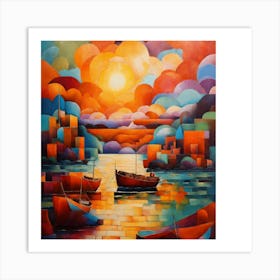 Sunset Boats Art Print