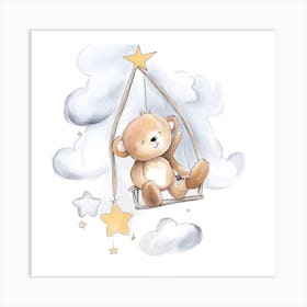 Teddy Bear Swing Watercolour Nursery 1 Art Print