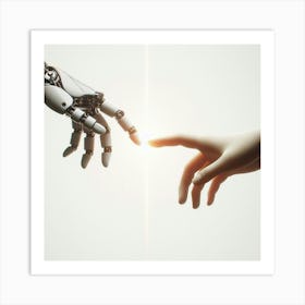 Robot Hand Reaching For Human Hand Art Print