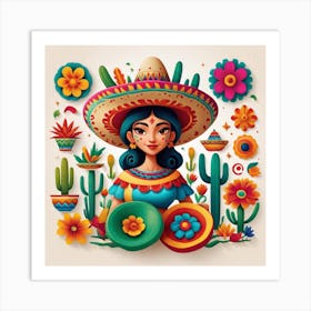 Mexican Girl With Sombrero 1 Art Print