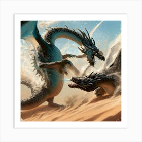 Two Dragons Fighting In The Sand Art Print