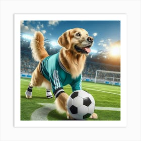 Golden Retriever Playing Soccer Art Print