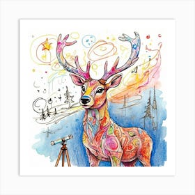 Deer With Telescope Art Print