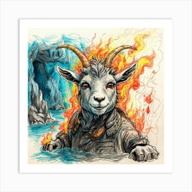 Flaming Goat Art Print