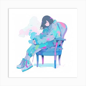 Anime Girl Sitting In Chair 1 Art Print