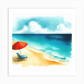 Beach Bliss: A Watercolor Painting of a Relaxing Beach Scene Art Print