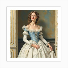 French Woman In A Historical Setting, Watercolor Capturing Timeless Beauty 1 Art Print