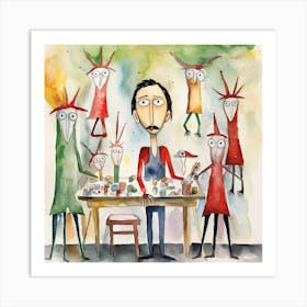 Minimalist Watercolor Christmas Jesus with the Elves Art Print