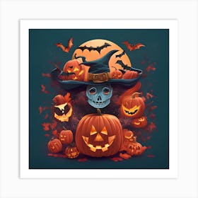 Halloween Pumpkins And Witches 1 Art Print