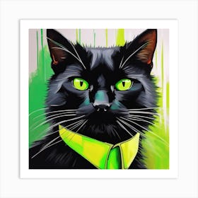 Black Cat With Green Collar Art Print