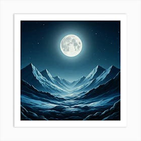 Full Moon Over Mountains 1 Art Print