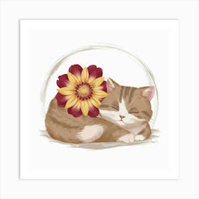 Cat With Flower Art Print