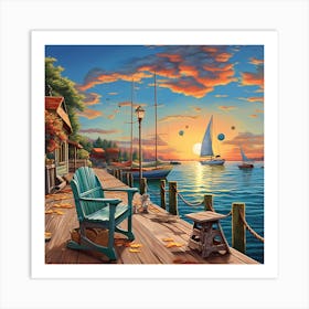 Sunset On The Dock 1 Art Print