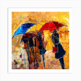 Umbrellas In The Rain 1 Art Print