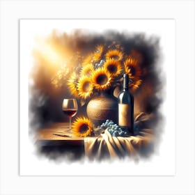 Sunflowers And Wine Art Print