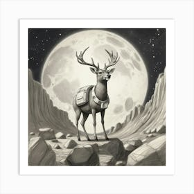 Deer In The Moonlight 2 Art Print