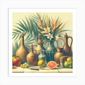 Vases And Fruit Art Print