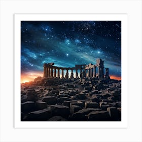 Ancient Greek Temple At Night Art Print