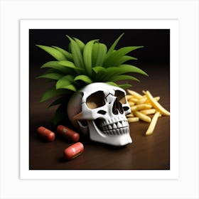 Skull With Pineapple And Fries Art Print