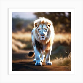 Lion Walking In The Grass Art Print