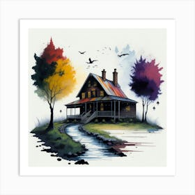 Colored House Ink Painting (136) Art Print