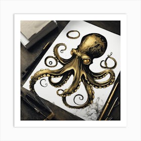 Mystic Depths Octopus In Black & Gold (7) Art Print