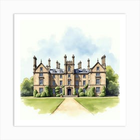 Watercolor Of The Seaton Delaval Hall In Northumberland, Capturing Its Dramatic Design And Historic Charm Art Print