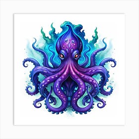 Mystical Purple Octopus With Glowing Tentacles Art Print